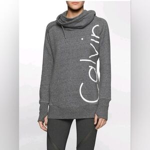 Calvin Klein Performance Gray Funnel Neck Sweatshirt with Minimalist Design